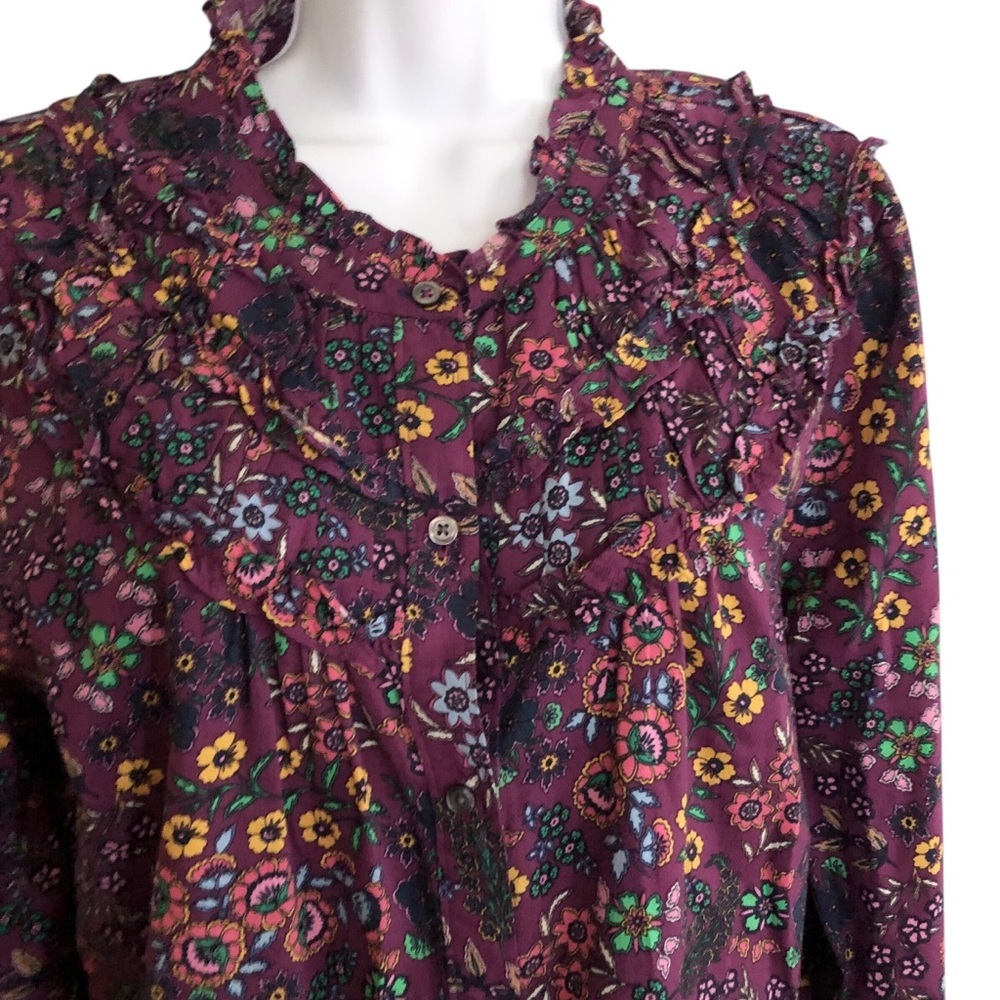 Talbots Sz L Colorful Feminine Blouse Top Button Down Floral Ruffled Office L/S - Picture 8 of 8